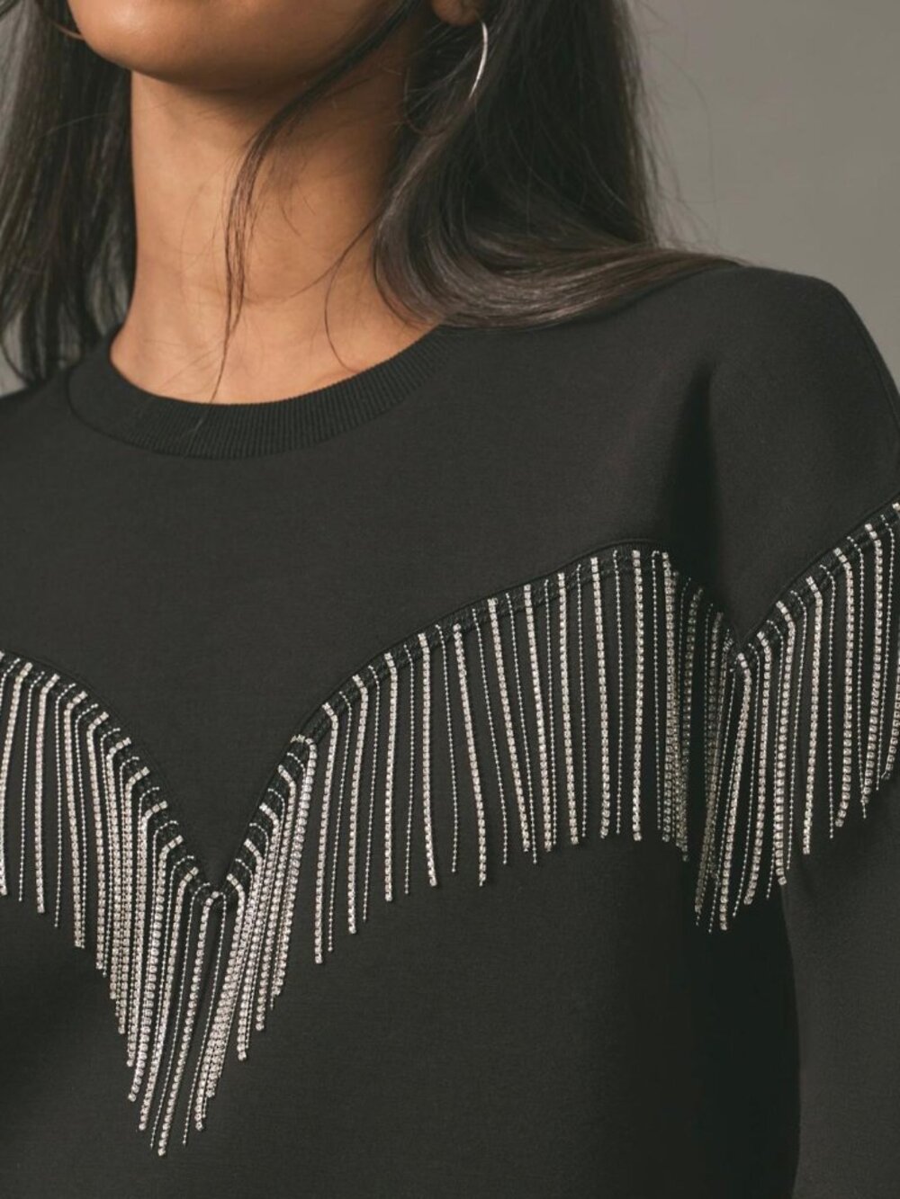 English Factory Rhinestone Fringe Sweatshirt - Picture 2 of 7